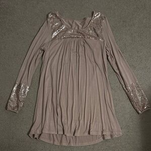 Elegant Sequin-Embellished Long Sleeve Tunic Top